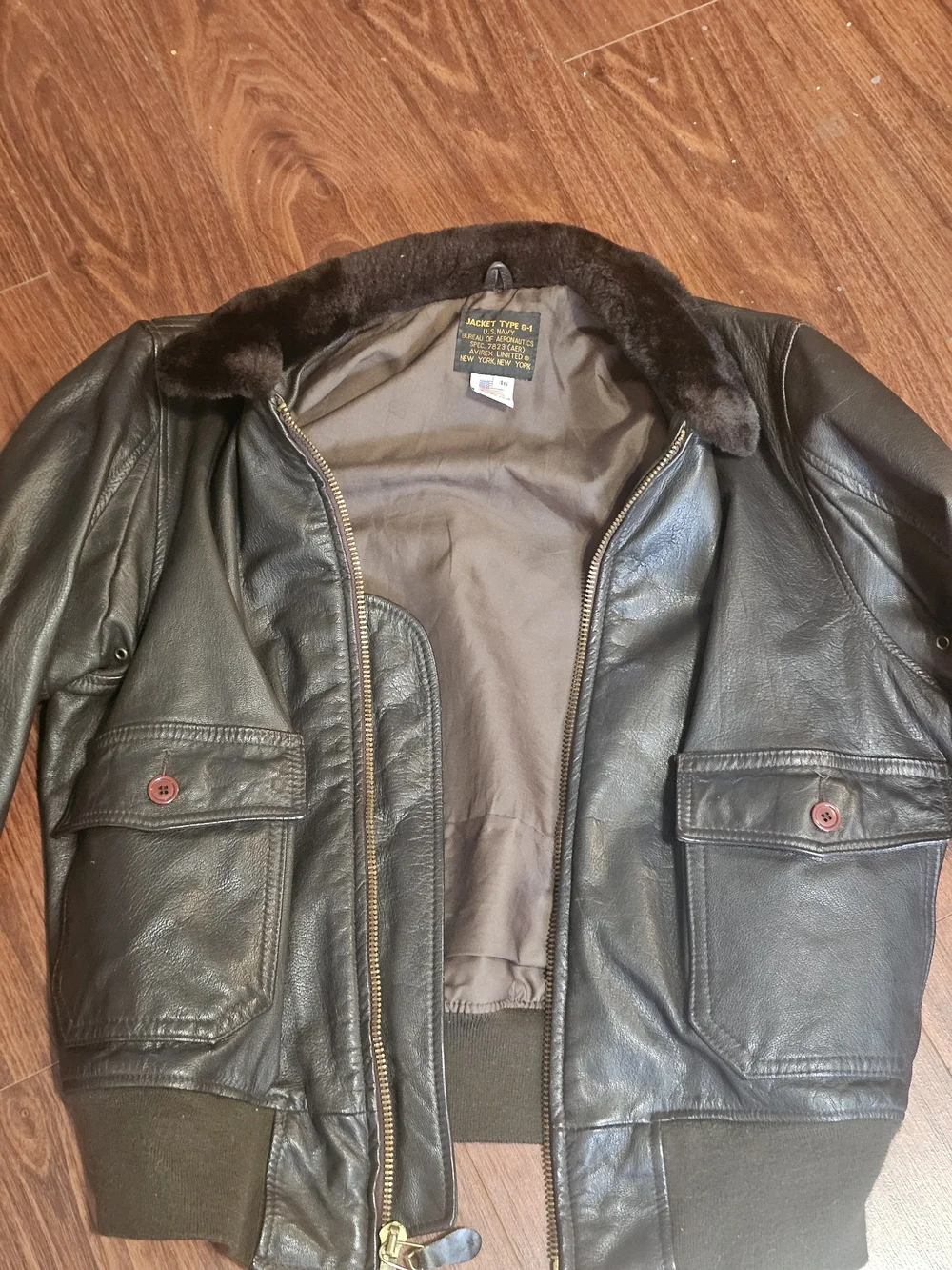 Avirex Men's Type G1 Brown Leather Bomber Jacket with Fur Collar (Sz 46)
